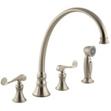Revival 4-Hole Kitchen Sink Faucet with 11-13/16" Spout, Matching Finish Sidespray and Scroll Lever Handles