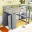 Lit mezzanine double en bois avec bureau intégré, tablettes de rangement, tiroirs et garde-robe-1448419677