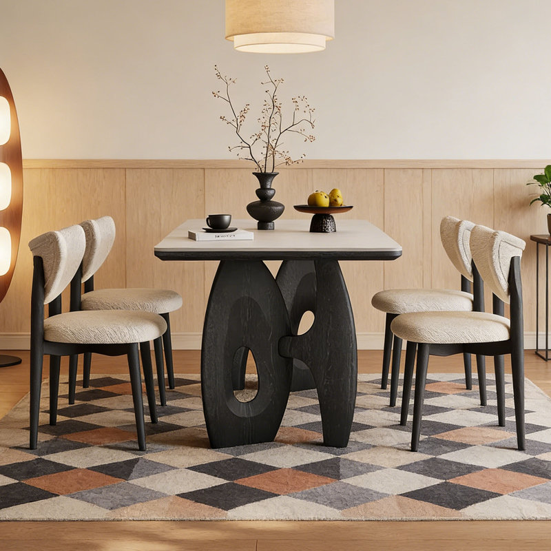 Table rectangulaire en pierre frittée French French, H 29,5 po x L 55,1 po x l 31,5 po, 5 pièces: table, 4 chaises