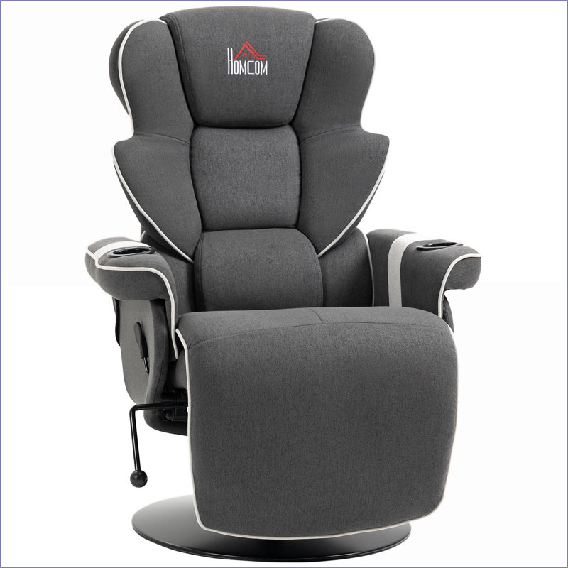 Fauteuil inclinable, manuel et pivotant avec repose-pieds 2 porte-gobelets pour le salon | Noir | Sensation de lin