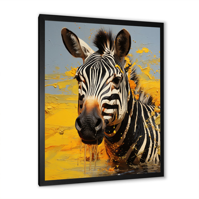 Gouttes de zèbre citron animal - imprimé, Toile noire à cadre unique, H 32 po x l 16 po x P 1 po