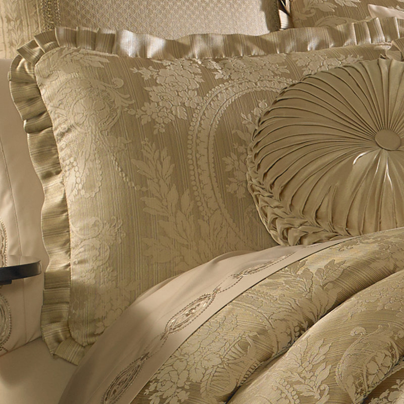 Queen Gold Reversible Comforter Set with Diamond Trellis Design