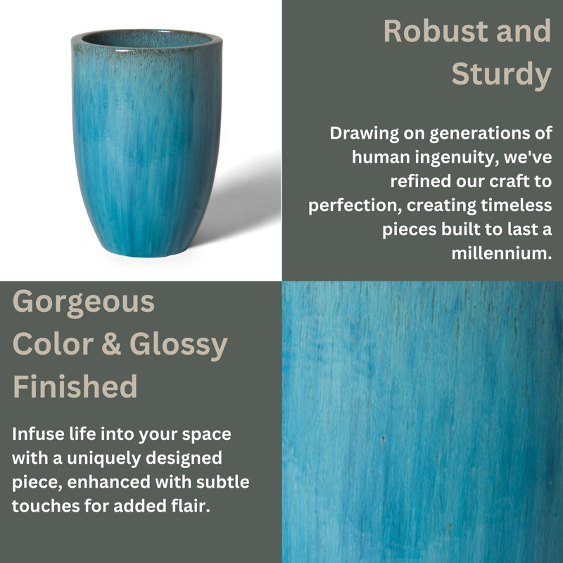 Handmade Ceramic Planter, Blue, 26" H x 18" W x 18" D