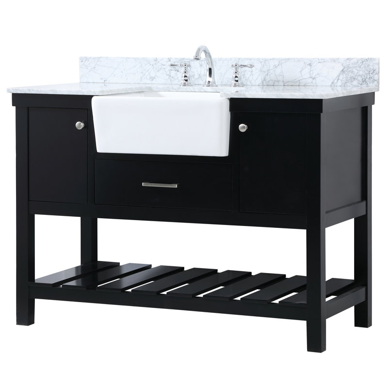 Meuble-lavabo simple 48 po avec dosseret Pelaghia, Noir, noir, noir, noir