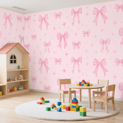 Papier peint adhésif pelez et collez, ruban de coquette mignon, contour de griffonnage sans couture, rose, papier autocollant amovible, décoration murale pour salon, chambre à coucher H 100 po x l 144 po