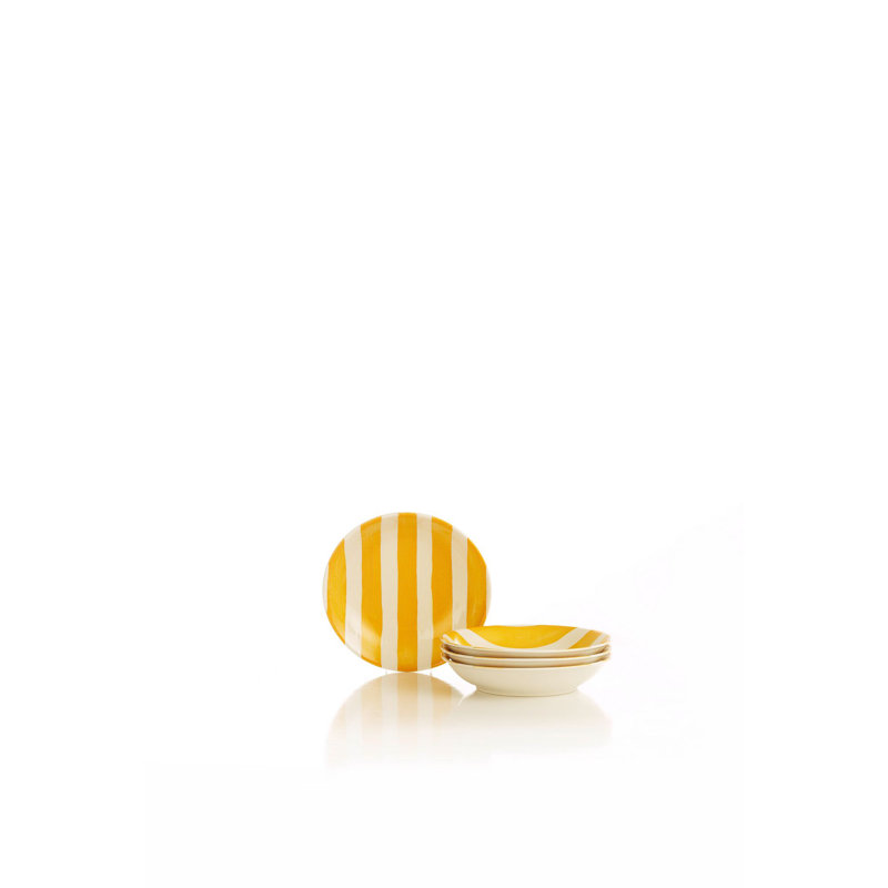 Elegant Cake Serving Set (4 Pieces), Yellow Porcelain, 7.9 x 7.9 x 0.8 inches | 100% Microwave & Dishwasher Safe | Perfect for Celebrations, Birthdays, and Special Occasions, Stylish & Durable Design