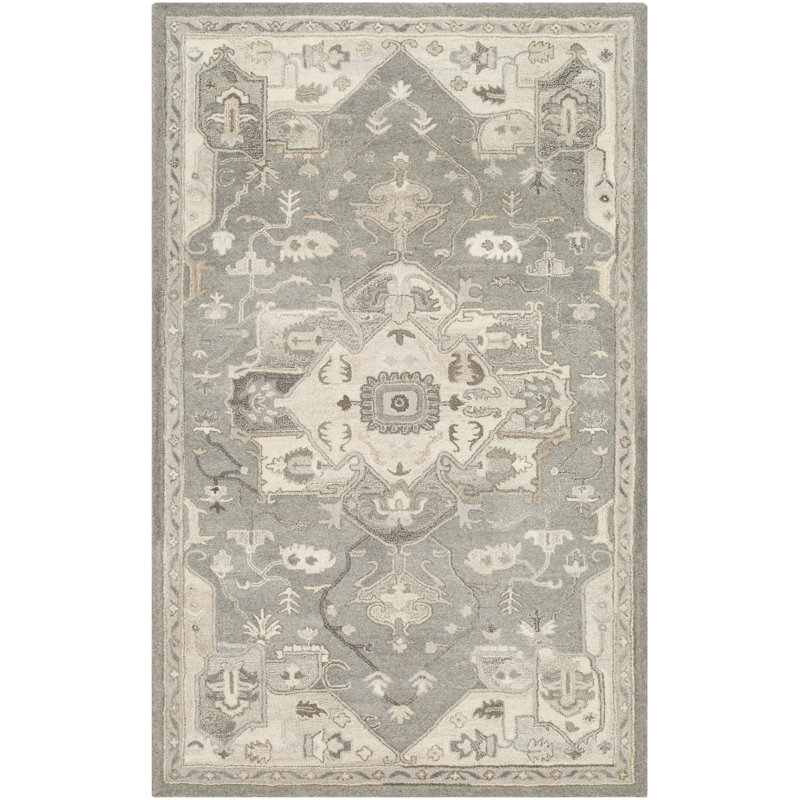 Burkholder Oriental Hand-Tufted Wool Charcoal/Taupe Area Rug, Rectangle 4' x 6'