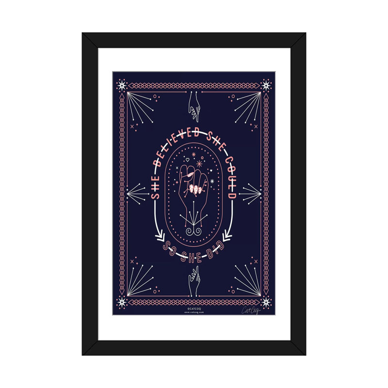 Strickler Blush Denim She Believed, H 24 po x l 16 po x P 1 po, Papier d'art encadré noir