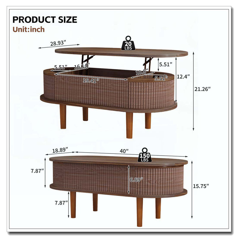 Table basse, 1 Dessus à plateau ovale