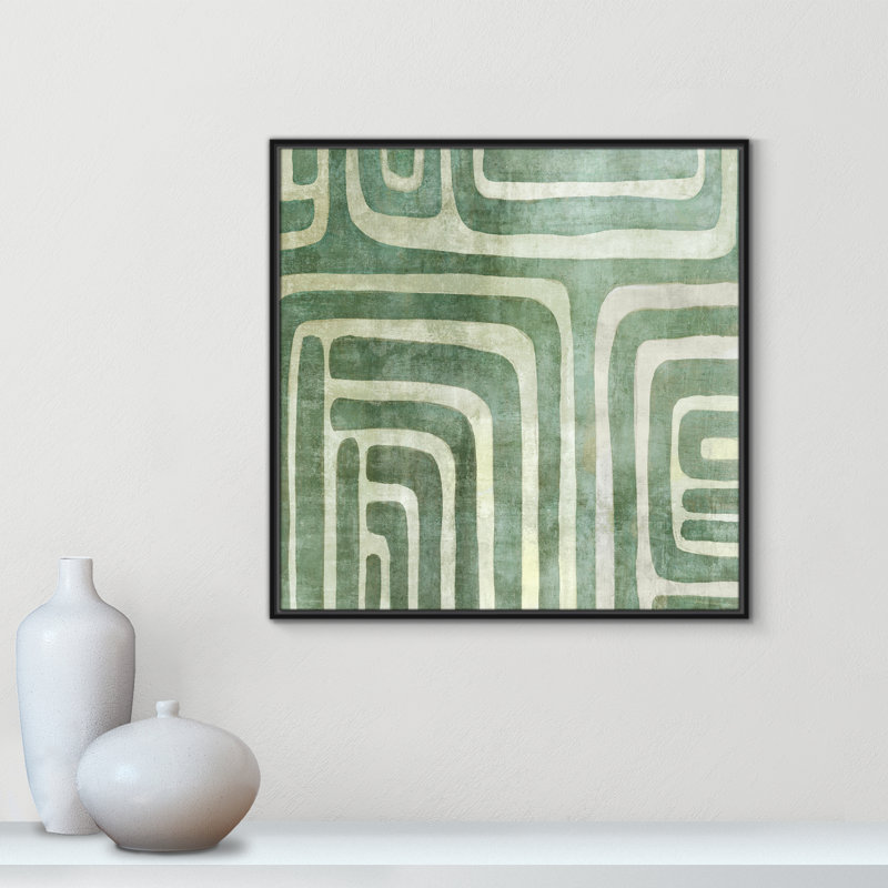 «Whimsical Green II» par Emma Peal, H 31,5 po x l 31,5 po x P 2 po, Pas de tapis, Toile avec cadre flottant noir