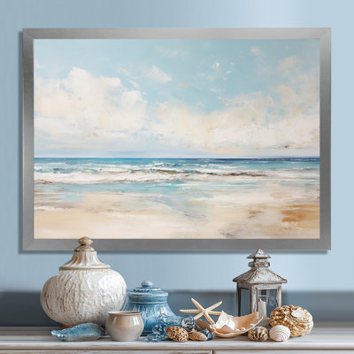 «Beige and Blue Beach Minimal Horizon», art mural plage côtière