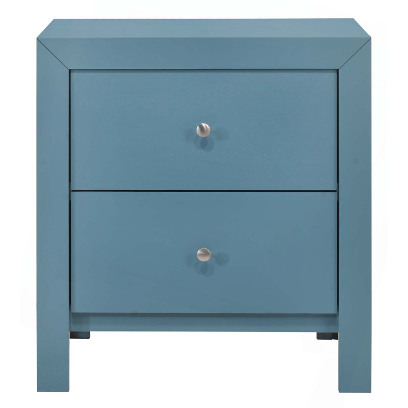 Table de chevet transitionnelle avec deux tiroirs, Sarcelle