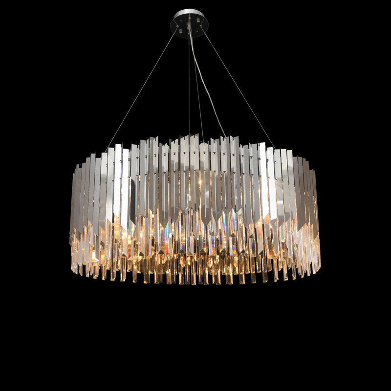 Lustre géométrique 8 lumières unique/avec accents de cristal Jed, Chrome