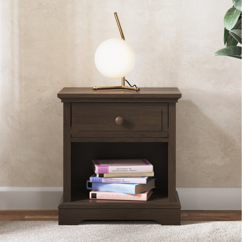 Slate Gray Universal 1-Drawer Nightstand with Open Shelf