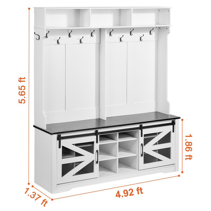Banc d'entrée pour vestibule avec porte-manteau à DEL, rangement pour chaussures et tablettes réglables, parfait pour un vestibule organisé et un vestibule