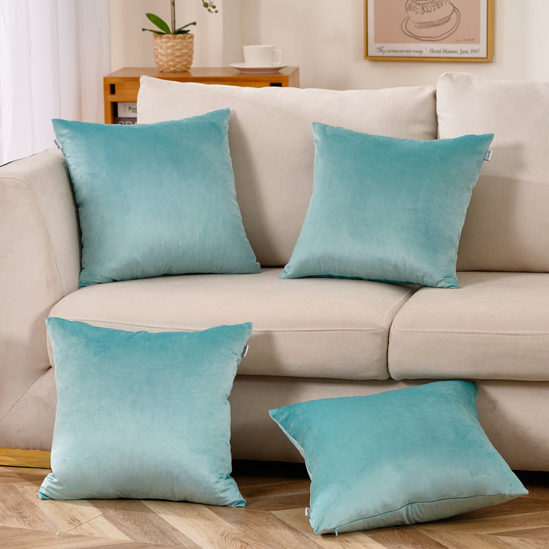Set Of 4 Throw Velvet Cushion Covers, Light Teal