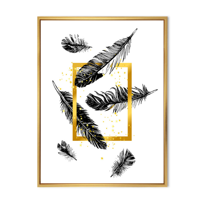 Cadre doré et plumes - Impression sur toile, Encadrement doré, H 40 po x l 30 po x 1,5 po