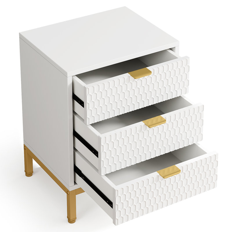 Ulani Modern Nightstand, 65.5cm Tall Bedside Table with 3 Drawers
