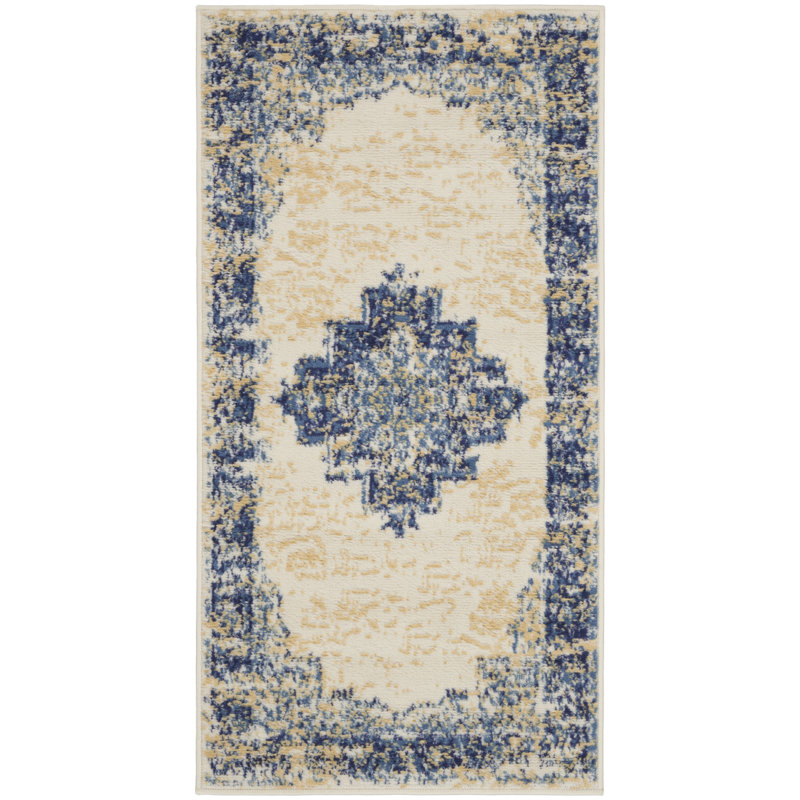 Burnie Oriental Blue/Ivory Area Rug, Runner 2' x 4'