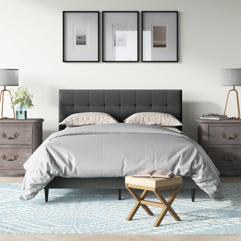 Saltz Upholstered Platform Bed, Stone, Queen