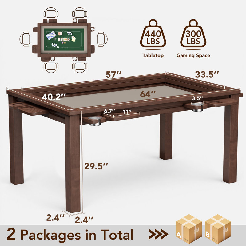 Table de jeu en bois massif pour 4-6 joueurs, rangement, tapis antidérapant, pour MDN et poker