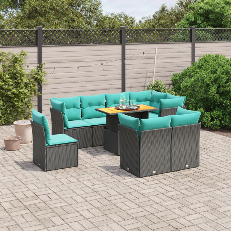  Ensemble de canapé de patio 9 pièces avec coussins en rotin de polyester noir