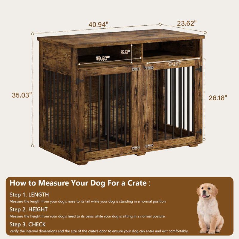 Meuble-cage pour chien, H 35,03 po x l 41 po x P 23,62 po, Brun rustique