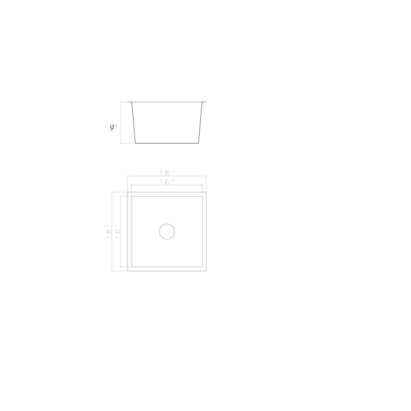 Évier de cuisine encastré simple en acier inoxydable de calibre 18 fait à la main 18 po x 18 po Undermount R0