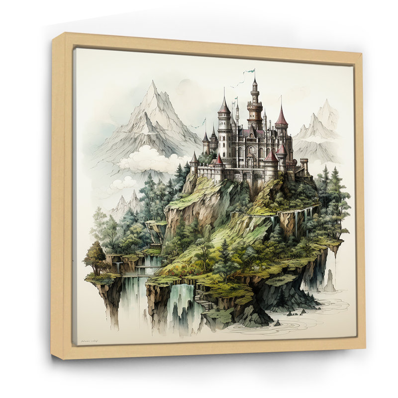 Dessin mystique d'un château II - impression sur toile, H 16 po x l 16 po x P 1 po, Cadre flottant naturel