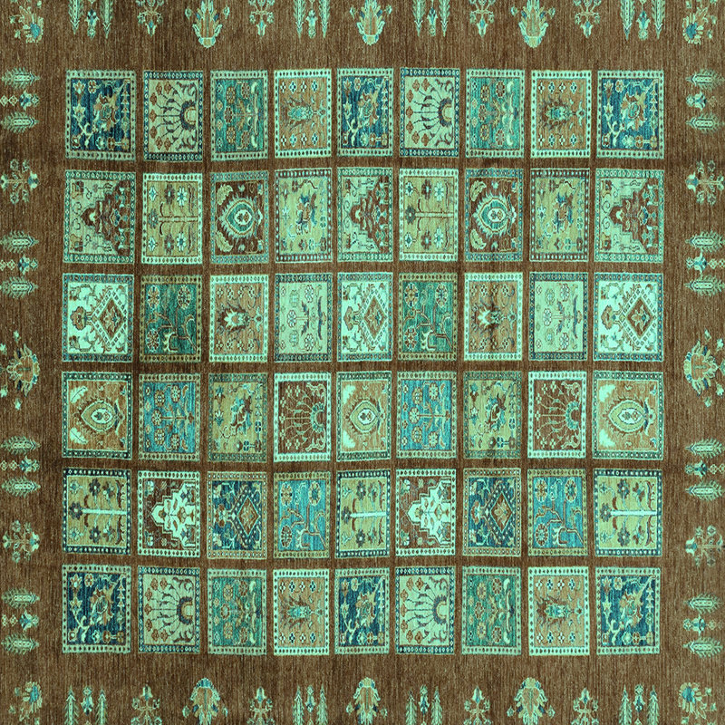 Tapis turquoise tissé à la machine Patchwork, Carré 4 pi