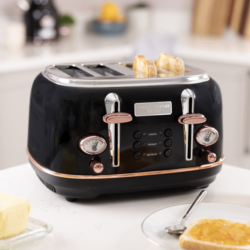 4 Slice Toaster, Black/Rose Gold