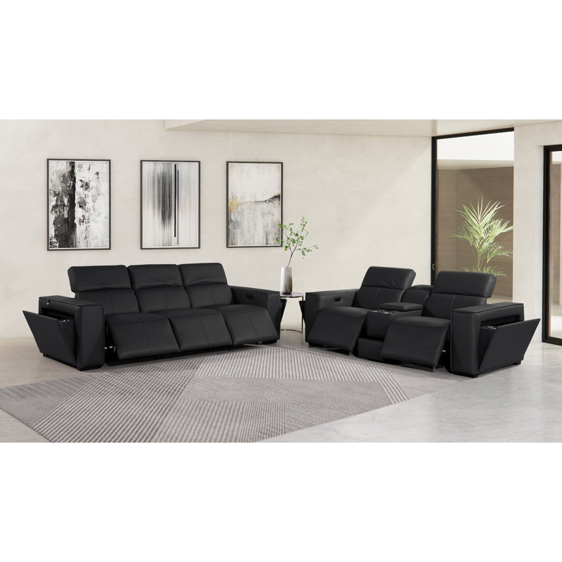 Ensemble de canapé modulaire inclinable électrique en cuir italien avec accoudoirs électriques et console