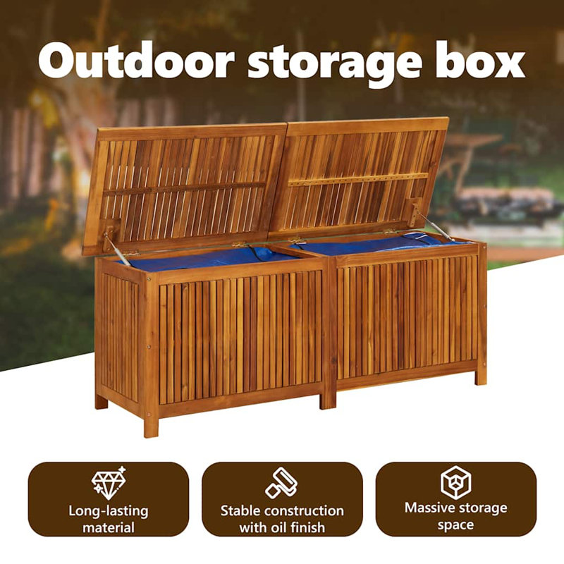 Acacia Wood Outdoor Deck Storage Box with Gas Lifts