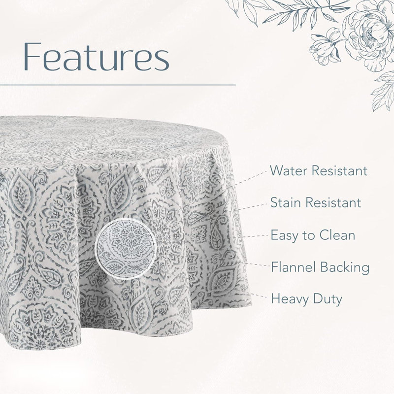 Water And Stain-Resistant Vinyl Tablecloth With Flannel Backing, Gray