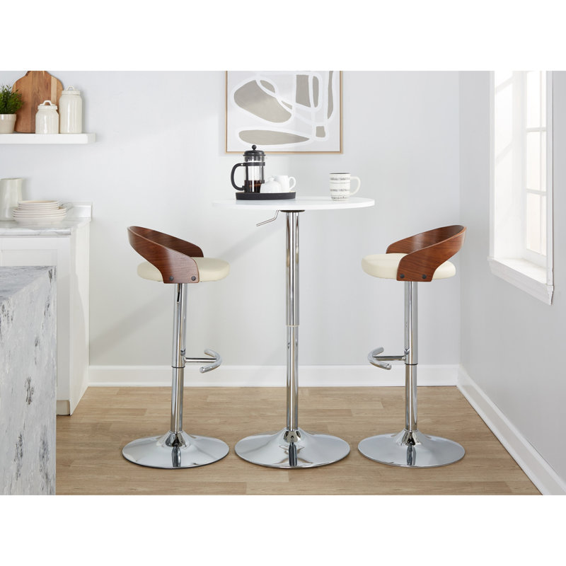 Tabouret de bar réglable avec pivot, Brun / chrome, Beige / similicuir
