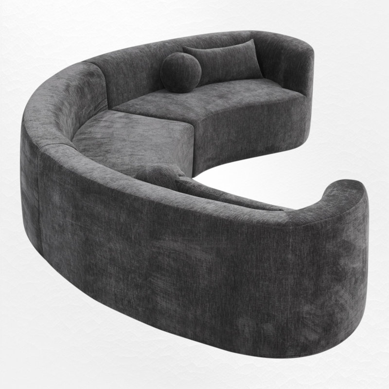 Canapé modulaire courbé 3 pièces, canapé rembourré sans cadre avec coussins 3 pièces, Grey Chenille