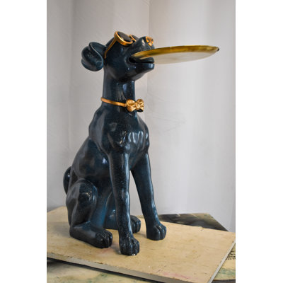Statue abstraite et géométrique en résine avec plateau, finition bleue, collection Nifao 25 po x 12 po x H 31 po