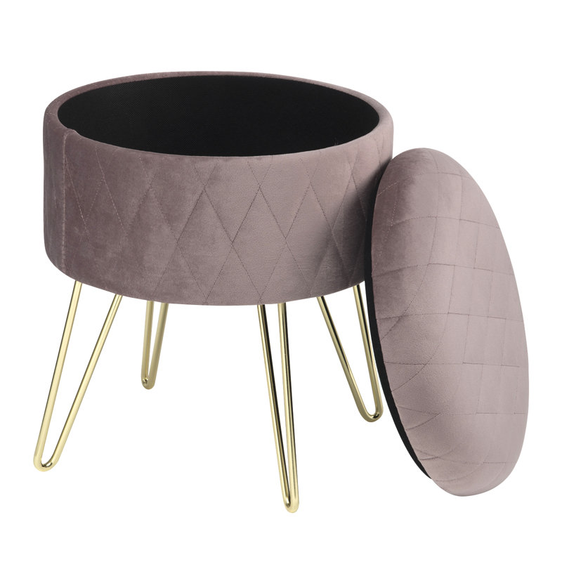 Berg 31.5Cm Velvet Round Storage Ottoman, Pink