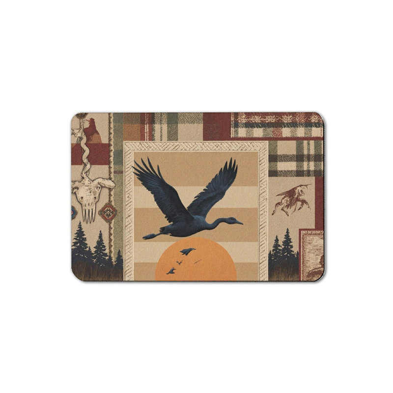 Black Goose In Plaid Frame Bath Mat，16 X 24