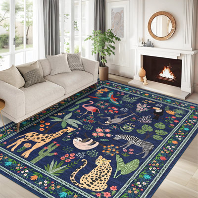 Tapis lavable antidérapant à motif floral vieilli rétro à motif médaillon pour salon, chambre à coucher, décoration intérieure