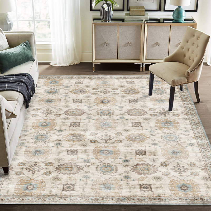 Natashia Bryn Vintage Machine Washable Area Rug, Rectangle 3' x 5', Seafoam