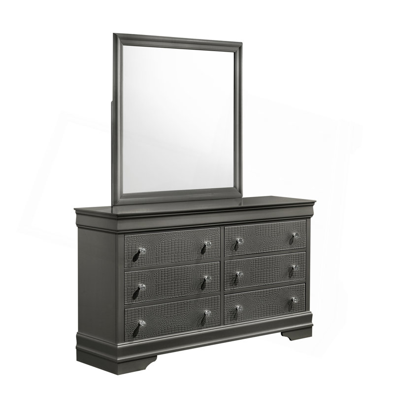 Miroir de style moderne Blaze en bois (seulement miroir), Gris métallisé