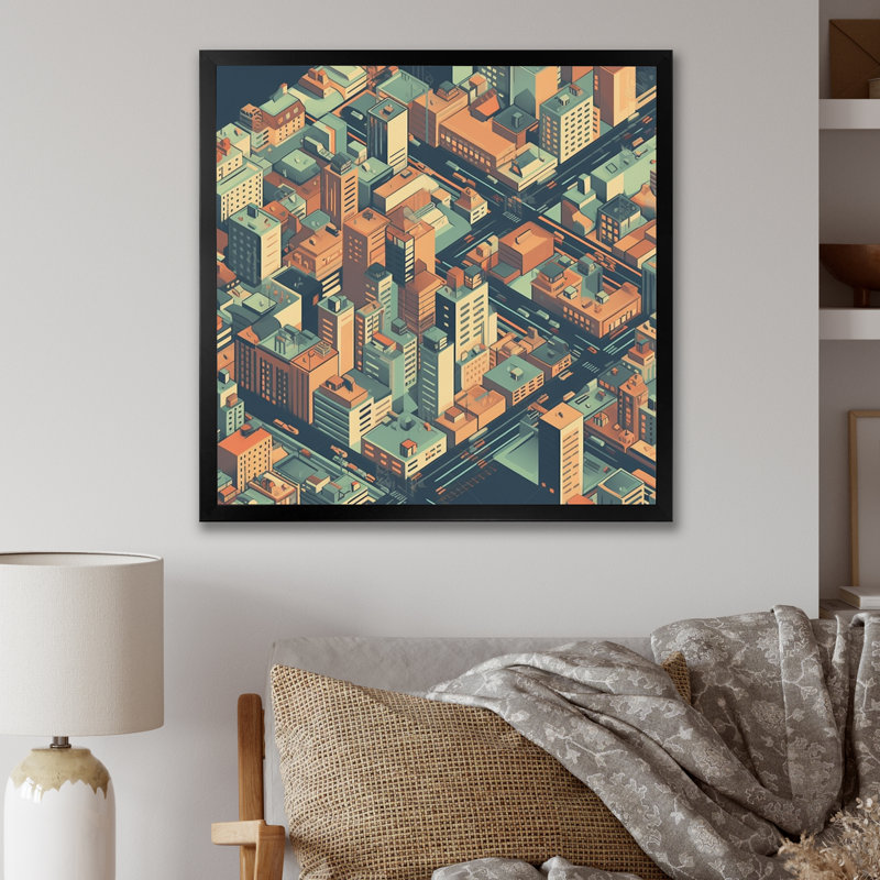 «Orange and Green Urban Abstractions», reproduction sur toile encadrée, H 30 po x l 30 po x P 1 po, Cadre photo noir