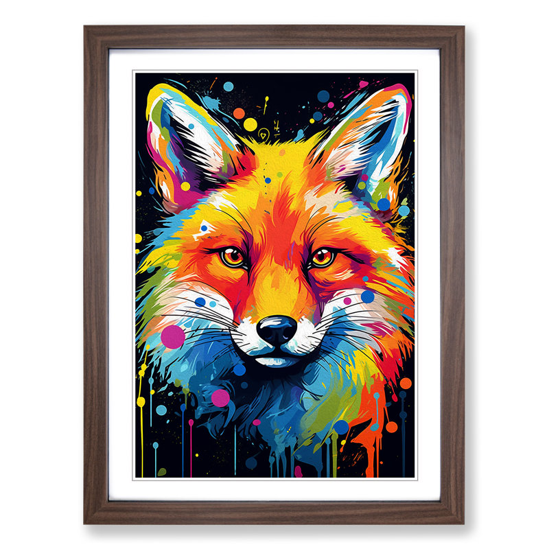 Fox Pop - Single Picture Frame Print on Wood, Walnut Framed, 64cm H x 46cm W