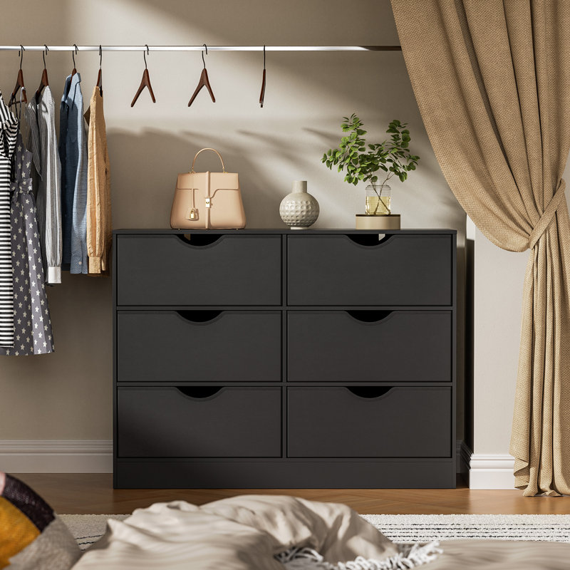 6 Drawers Dresser For Bedroom With 6 Fabric Pu Drawer, Dresser With Large Organizer, Closet Chest Of 6 Drawers For Closet, Living Room, Hallway