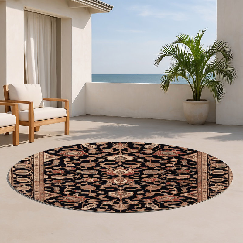Tapis d'intérieur et d'extérieur brun Persian, Rond 5 pi