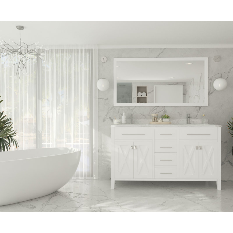 White Double Freestanding Bathroom Vanity with Towel Bar Handle