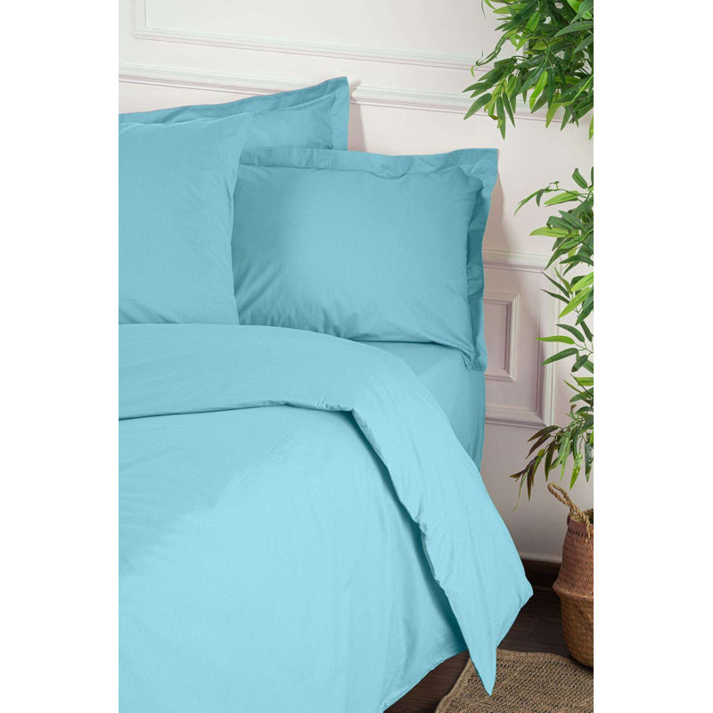 Elegant Turquoise King Quilt Cover Set, 100% Cotton Ranforce, 102.4 x 86.6 inches | 155 Thread Count, Button Closure Duvet & Envelope Pillowcases (2 Pieces) | Soft, Durable, Machine Washable for Luxurious Comfort