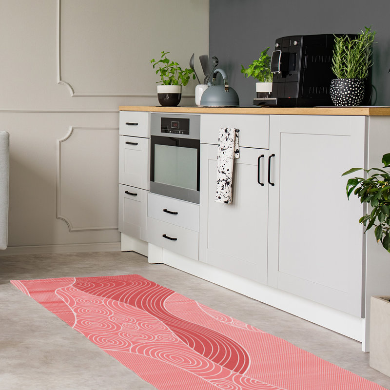 Tapis de zone rouge vagues à la main classic, Tapis de couloir 2 pi 6 po x 8 pi