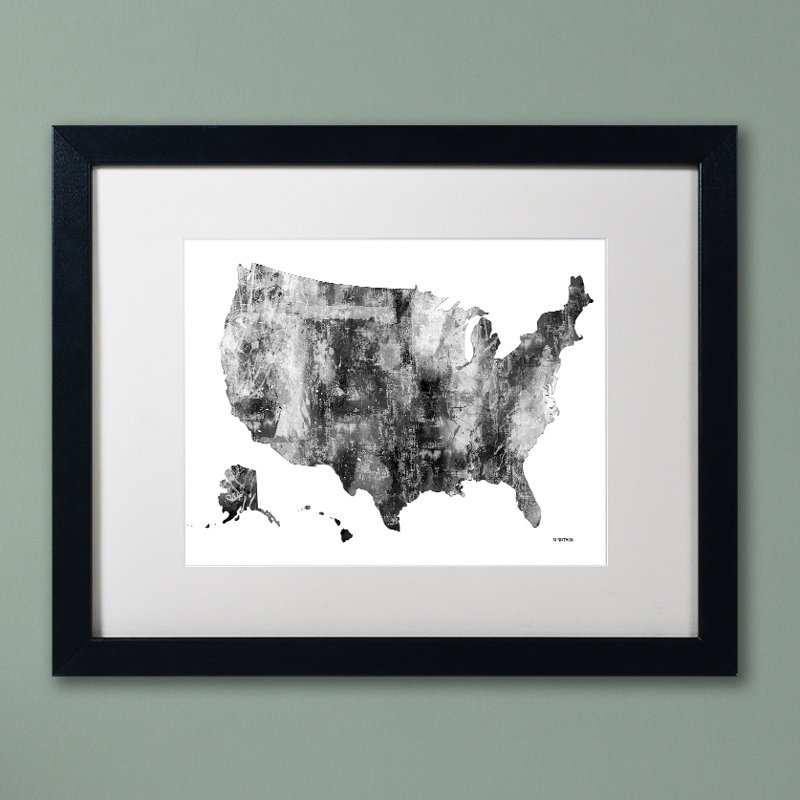 « usa map bg-1 », impression encadrée à l’image, H 11 po x l 14 po x P 0,5 po, Noir